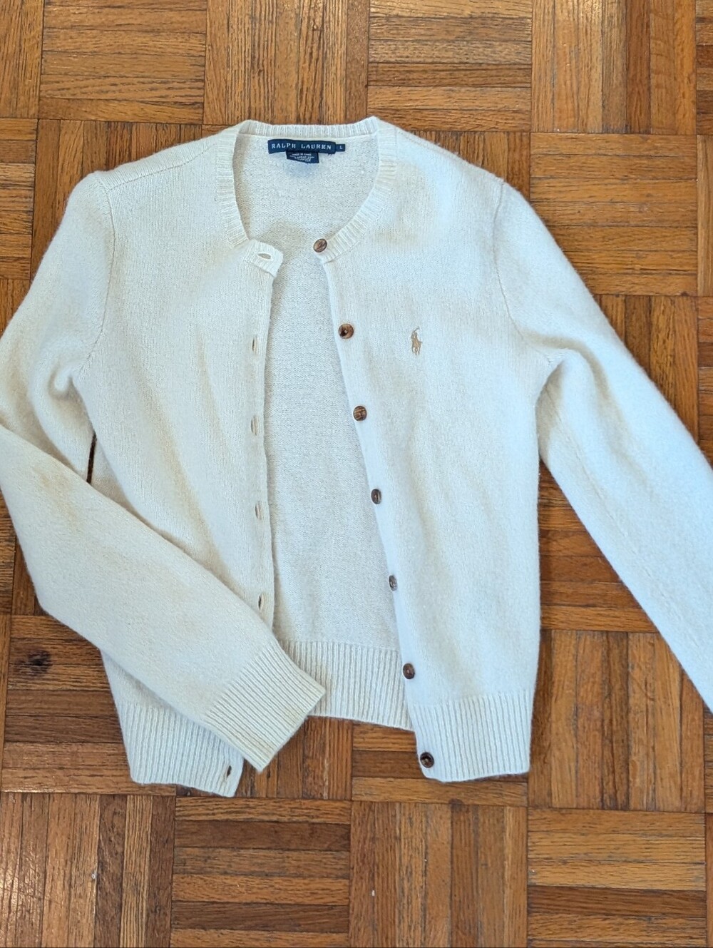Ralph Lauren Women’s Cream Crewneck Button Cardigan Sweater